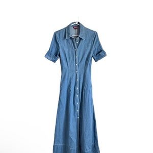 STAUD Joan Light Wash Denim Shirt Dress Maxi Short Sleeve Blue Western Women’s 2